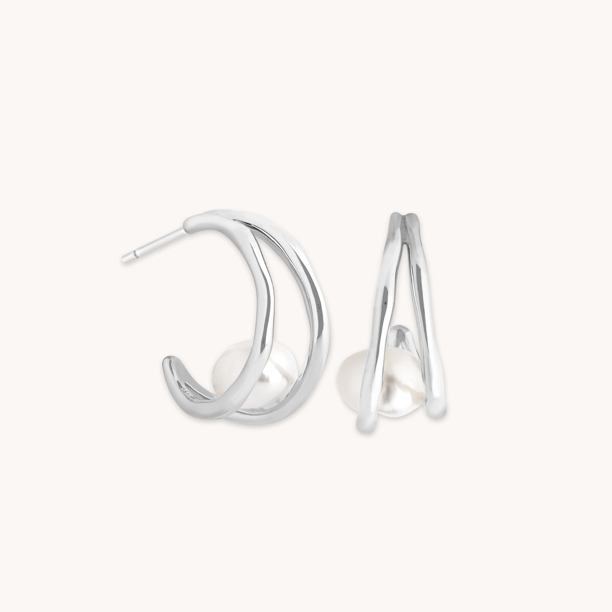 Molten Illusion Pearl Hoops in Silver-Astrid & Miyu