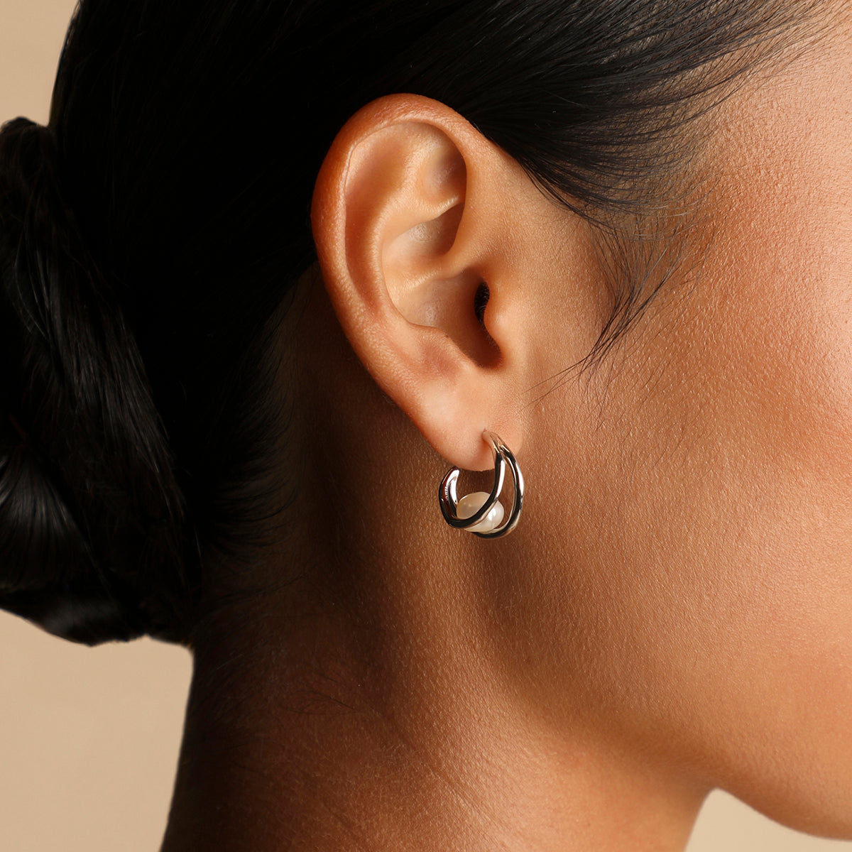 Molten Illusion Pearl Hoops in Silver-Astrid & Miyu