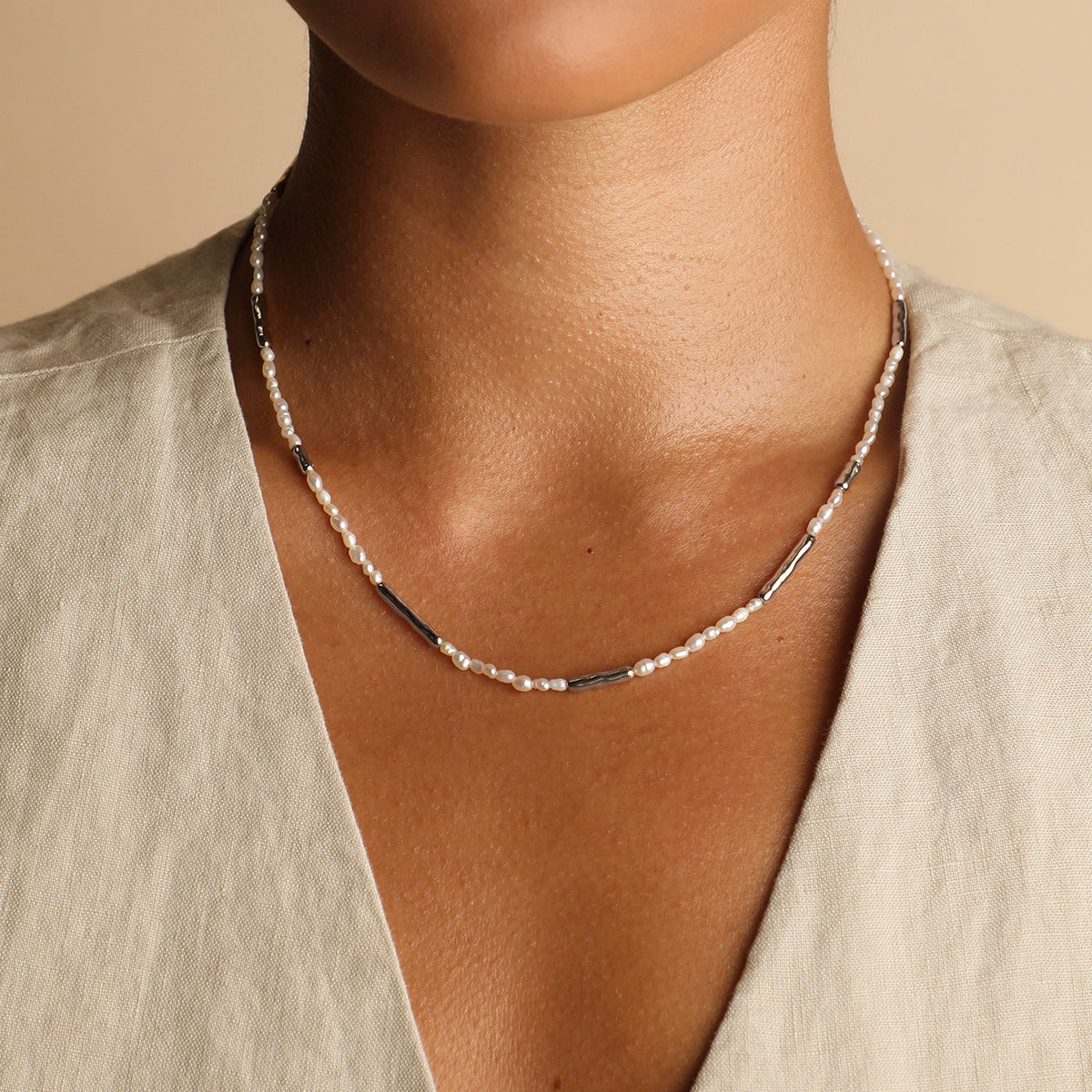 Molten Pearl Necklace in Silver-Astrid & Miyu