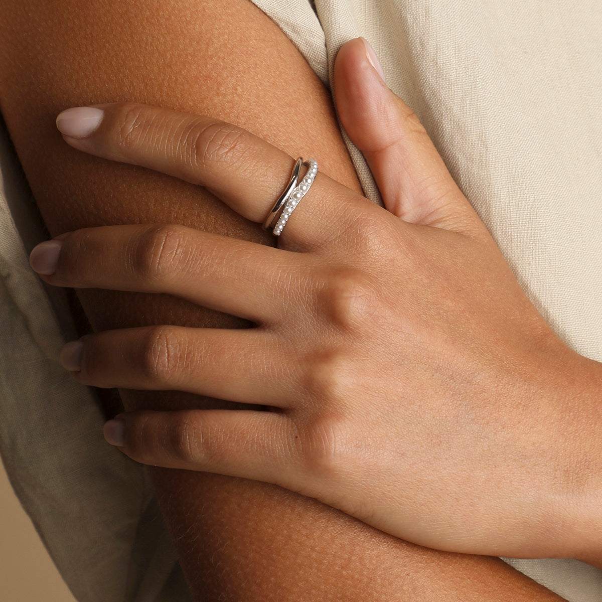 Molten Illusion Pearl Ring in Silver-Astrid & Miyu