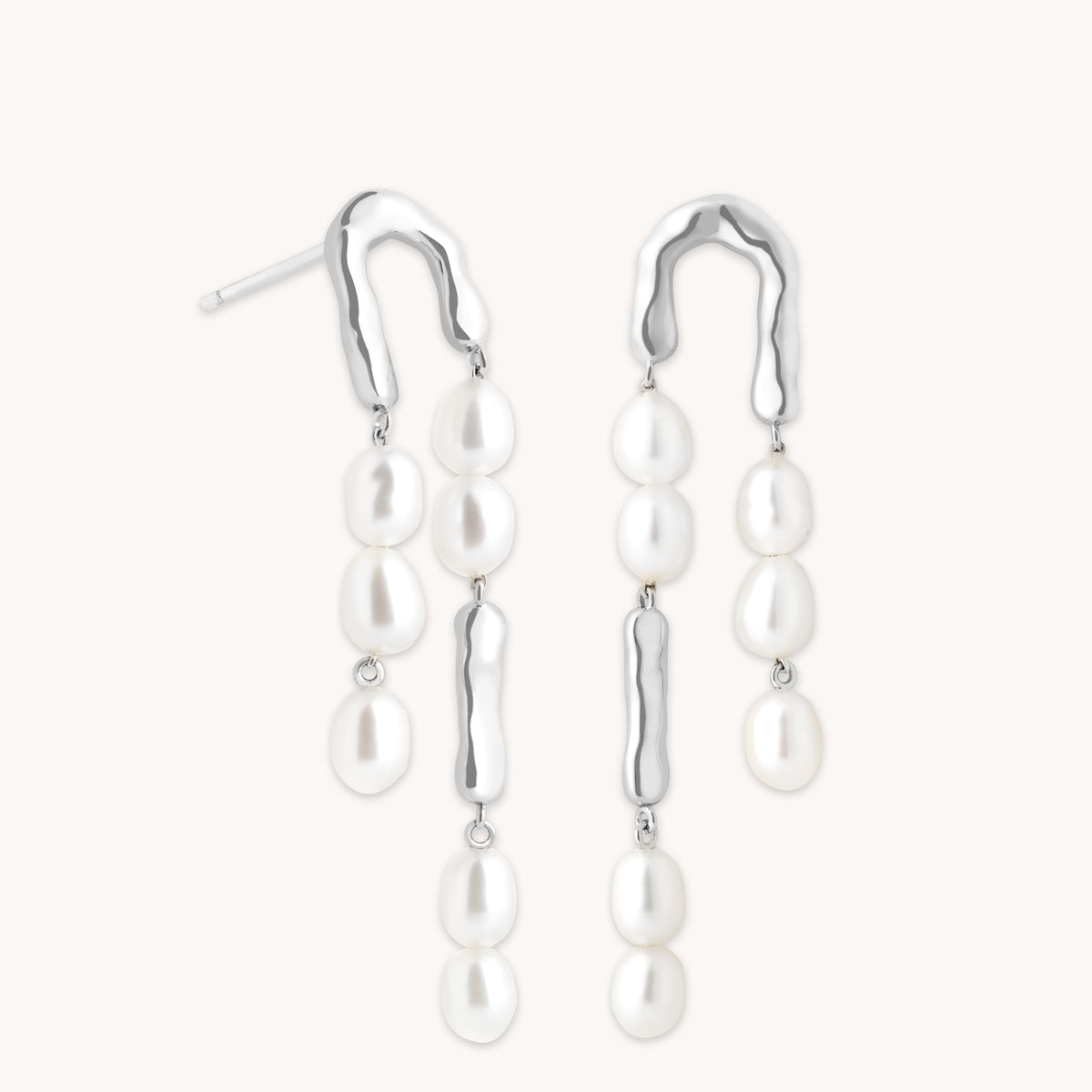 Molten Pearl Drop Studs in Silver-Astrid & Miyu