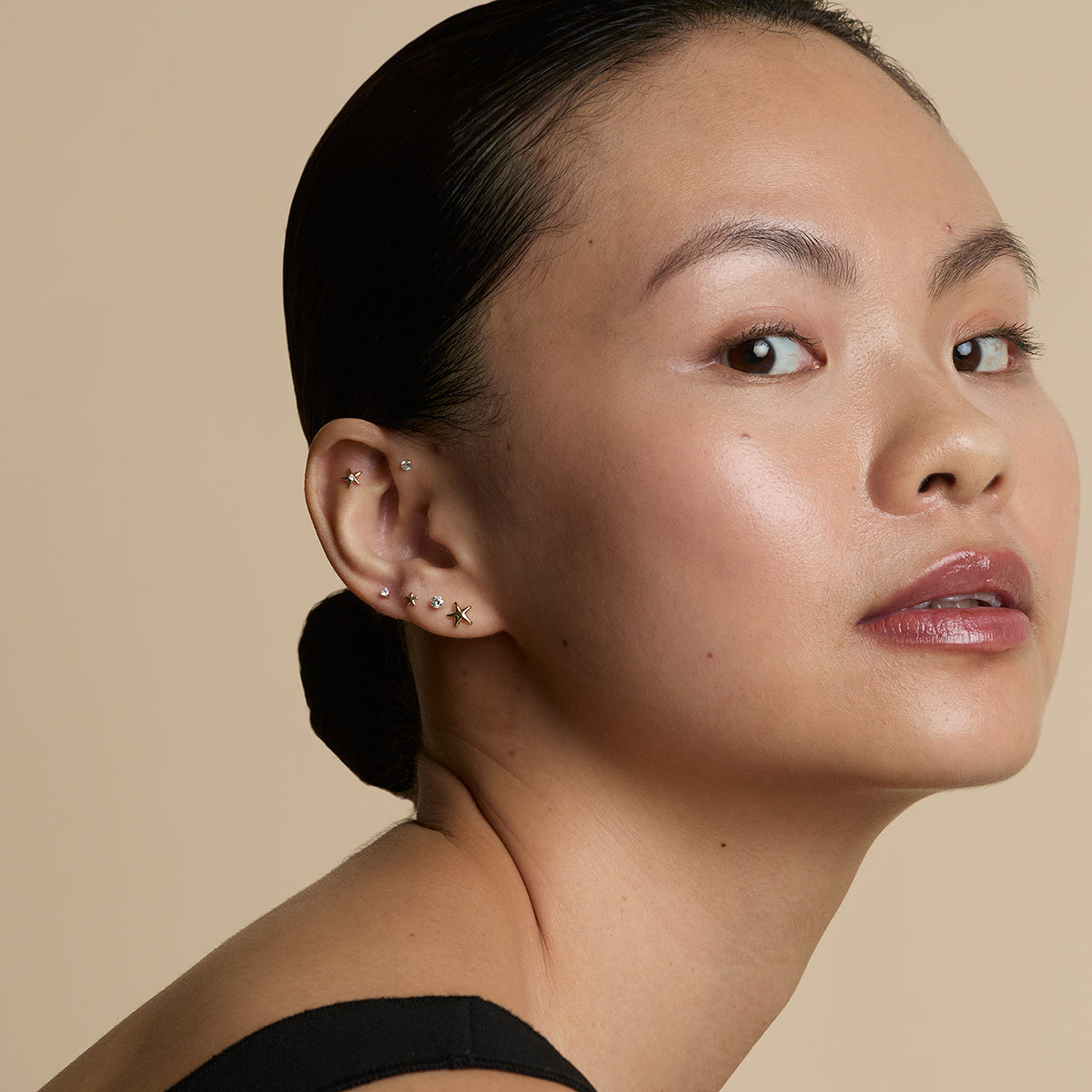 Diamond Star Medium Piercing Stud in Solid Gold-Astrid & Miyu