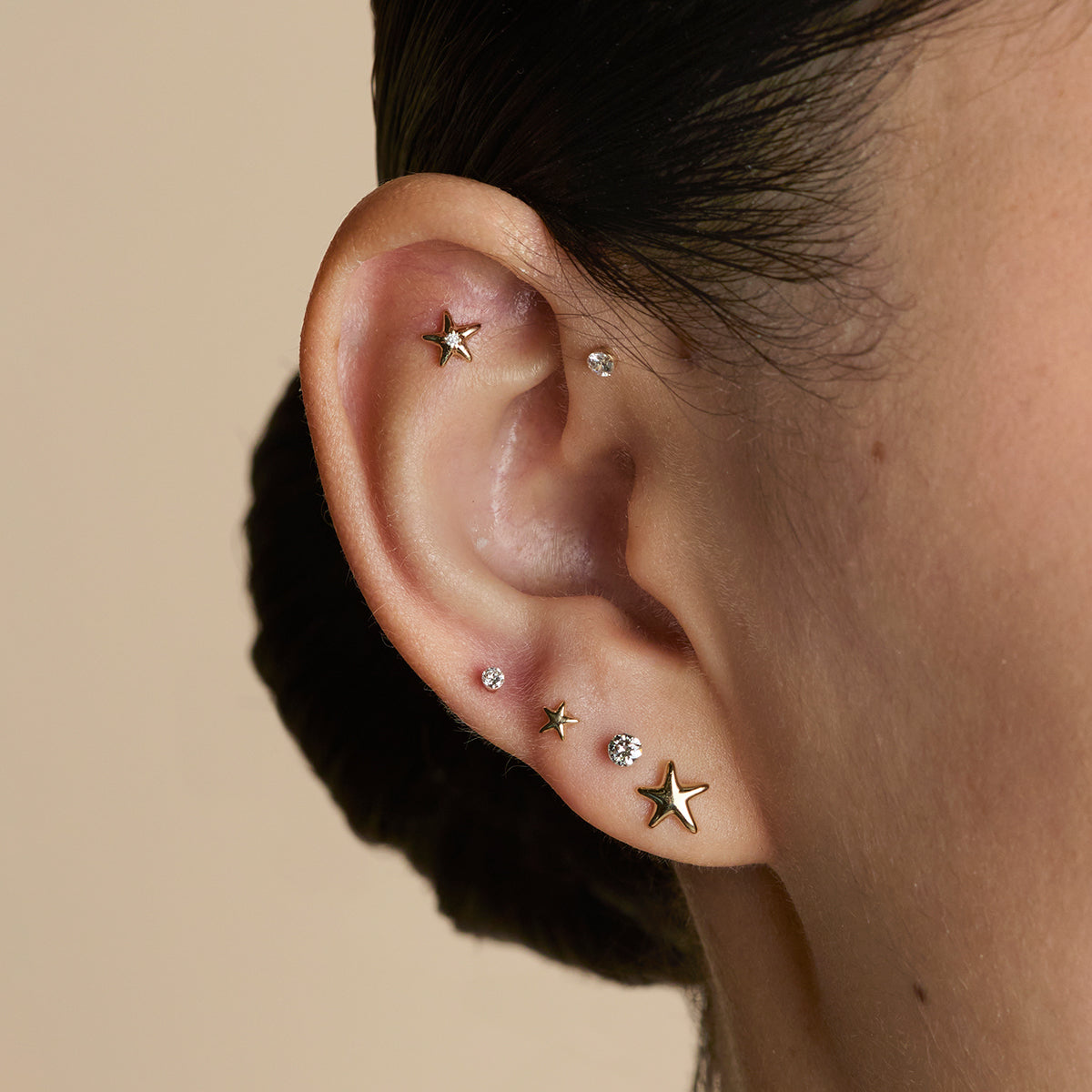 Floating Diamond Large Piercing Stud in Solid Gold-Astrid & Miyu