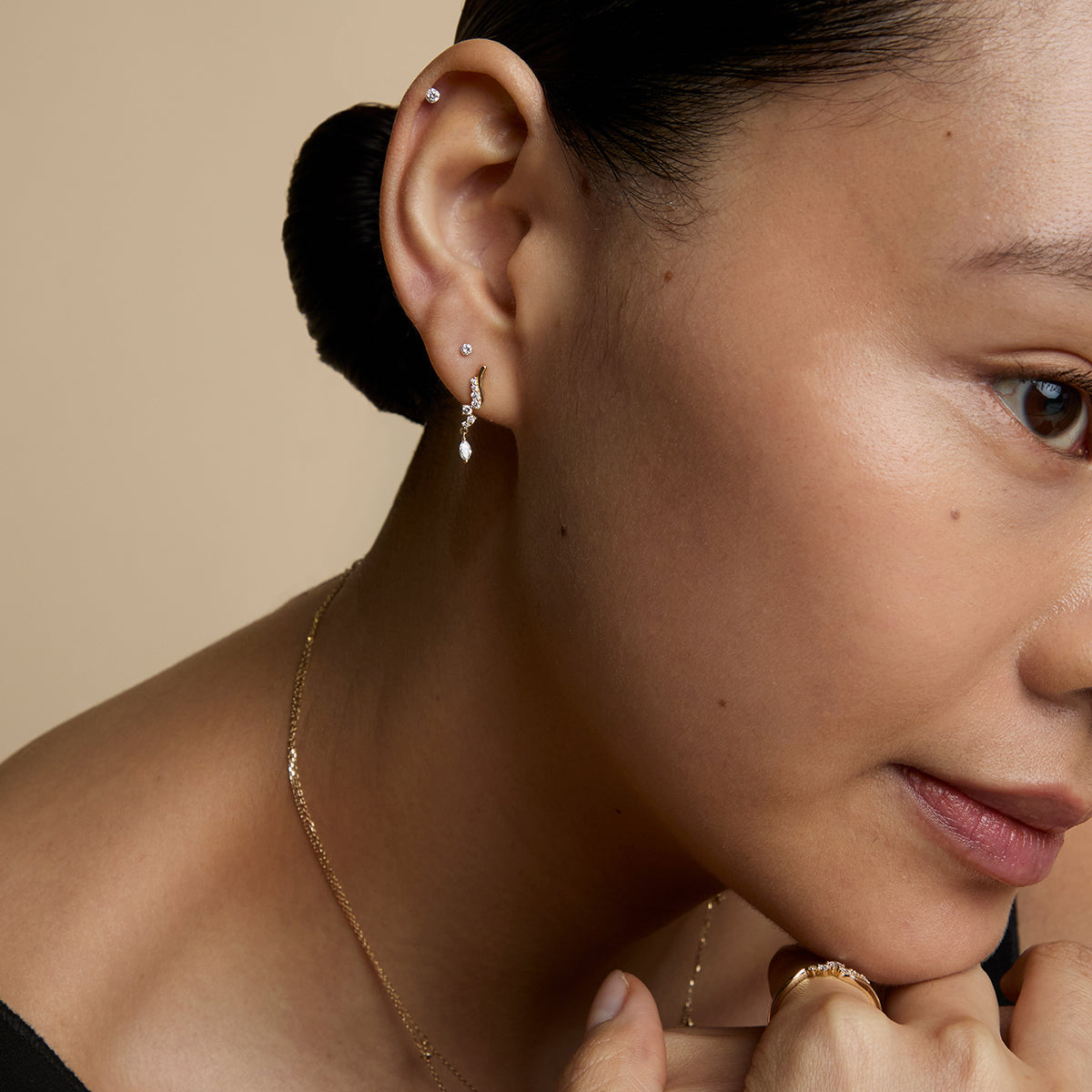 Floating Diamond Large Piercing Stud in Solid Gold-Astrid & Miyu