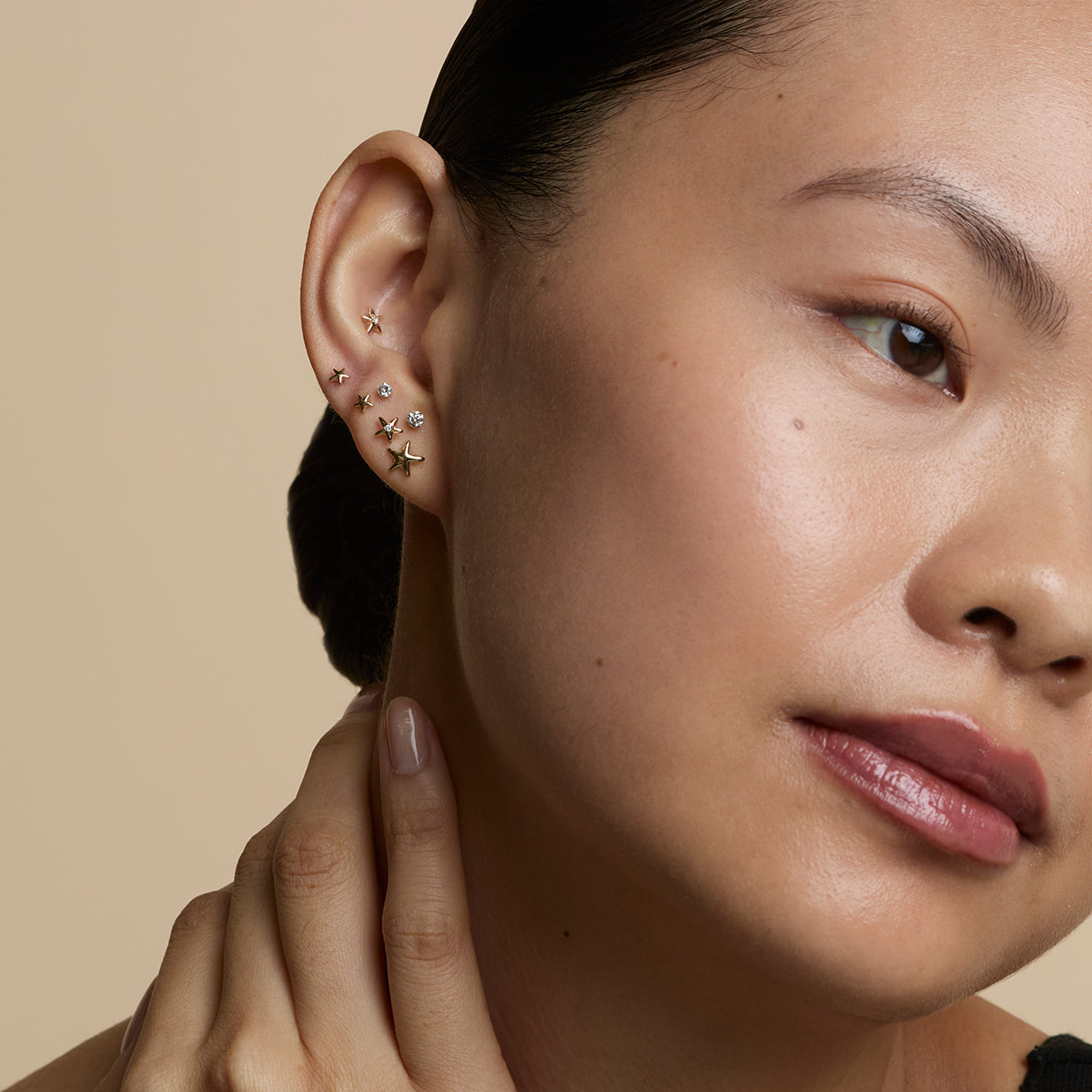 Floating Diamond Medium Piercing Stud in Solid Gold-Astrid & Miyu