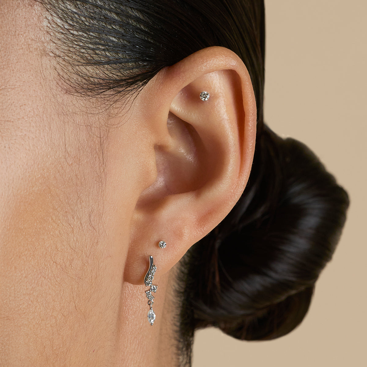 Floating Diamond Small Piercing Stud in Solid White Gold-Astrid & Miyu