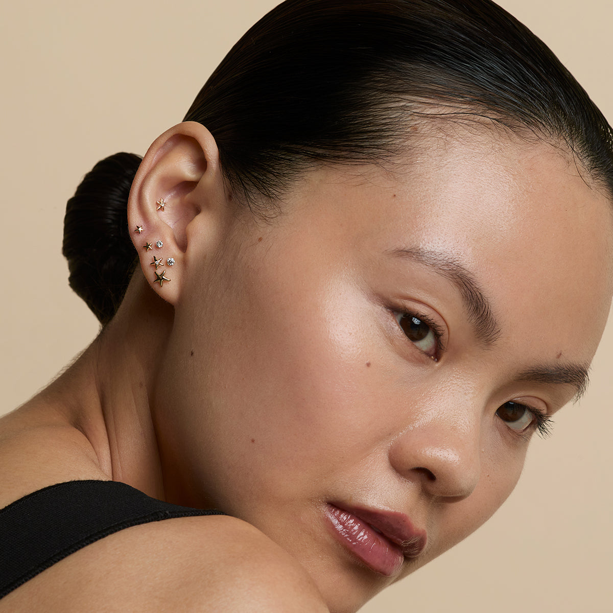 Star Large Piercing Stud in Solid Gold-Astrid & Miyu