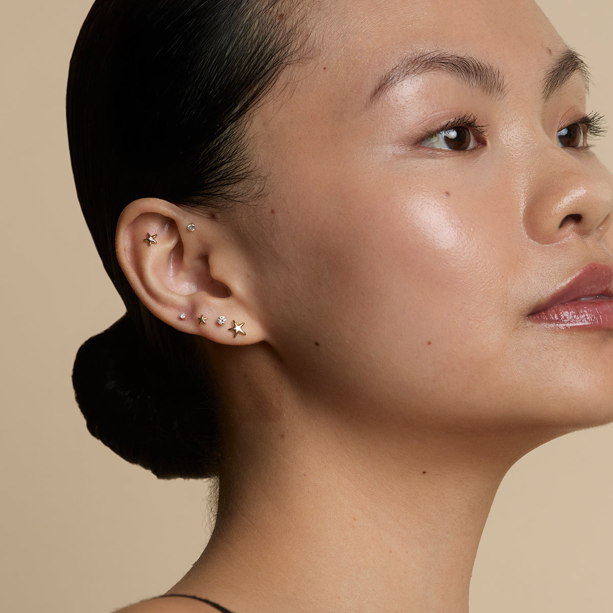 Floating Diamond Small Piercing Stud in Solid Gold-Astrid & Miyu