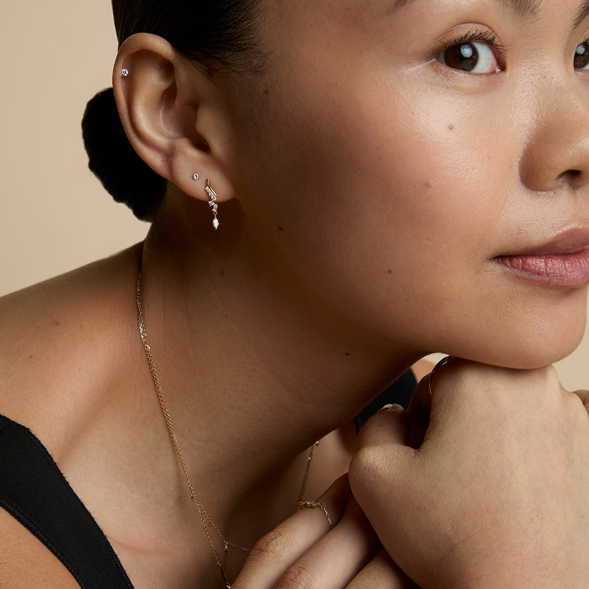 Floating Diamond Small Piercing Stud in Solid Gold-Astrid & Miyu