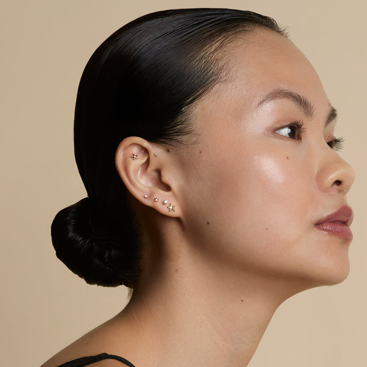 Floating Diamond Small Piercing Stud in Solid Gold-Astrid & Miyu