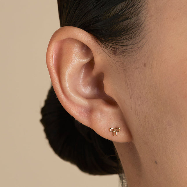 Bow Titanium Piercing Stud in Gold-Astrid & Miyu