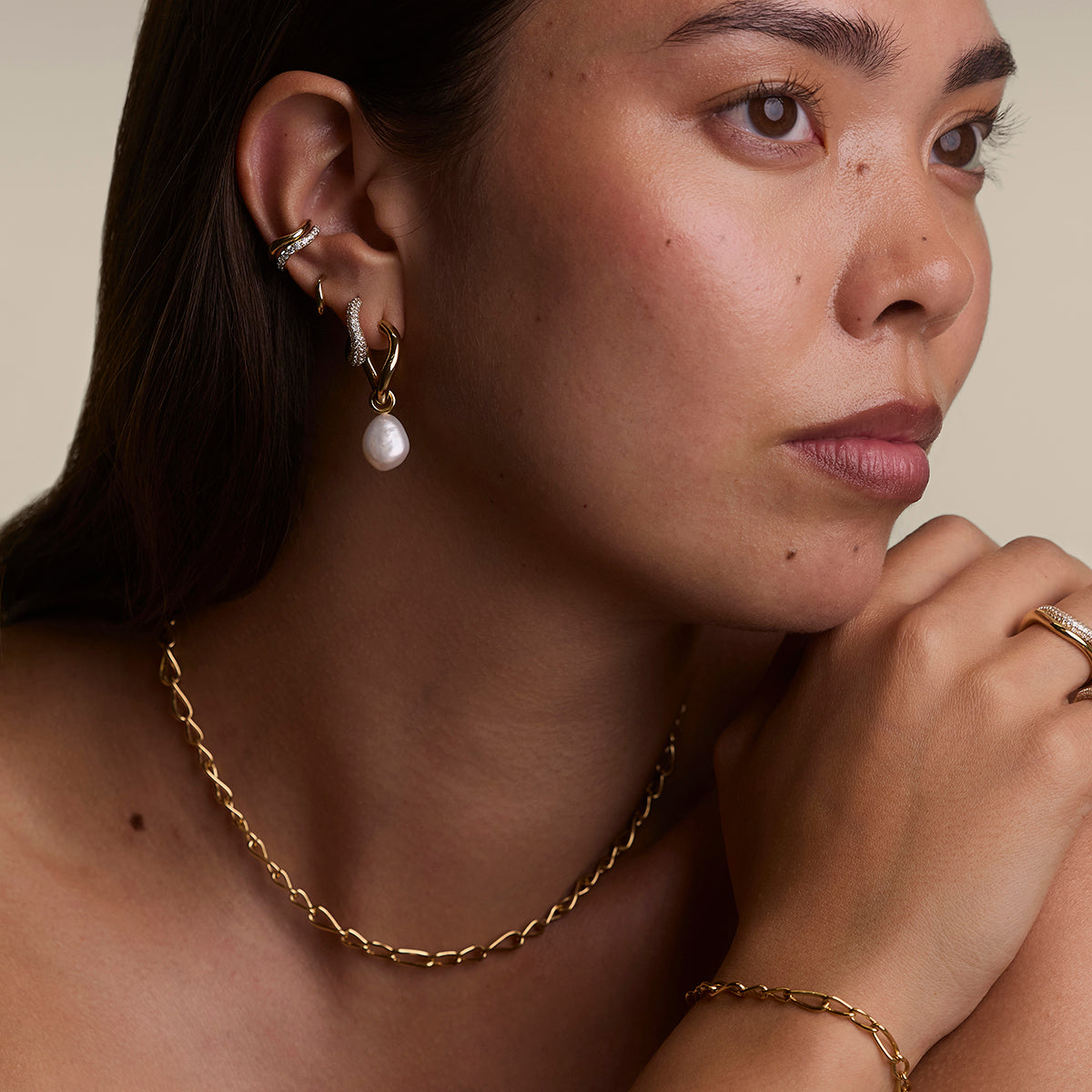 Wave Pavé Crystal Hoops in Gold-Astrid & Miyu