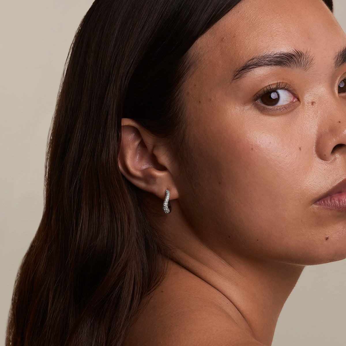 Wave Pavé Crystal Hoops in Silver-Astrid & Miyu