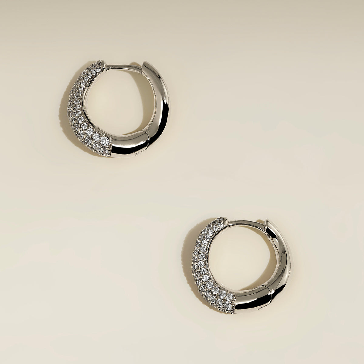 Wave Pavé Crystal Hoops in Silver-Astrid & Miyu