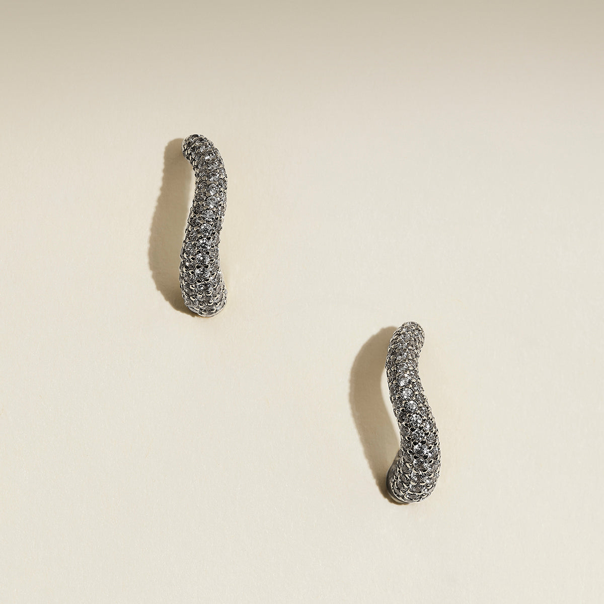 Wave Pavé Crystal Hoops in Silver-Astrid & Miyu