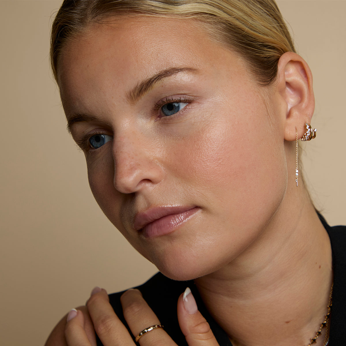 Crystal Thread Through Earrings in Gold-Astrid & Miyu