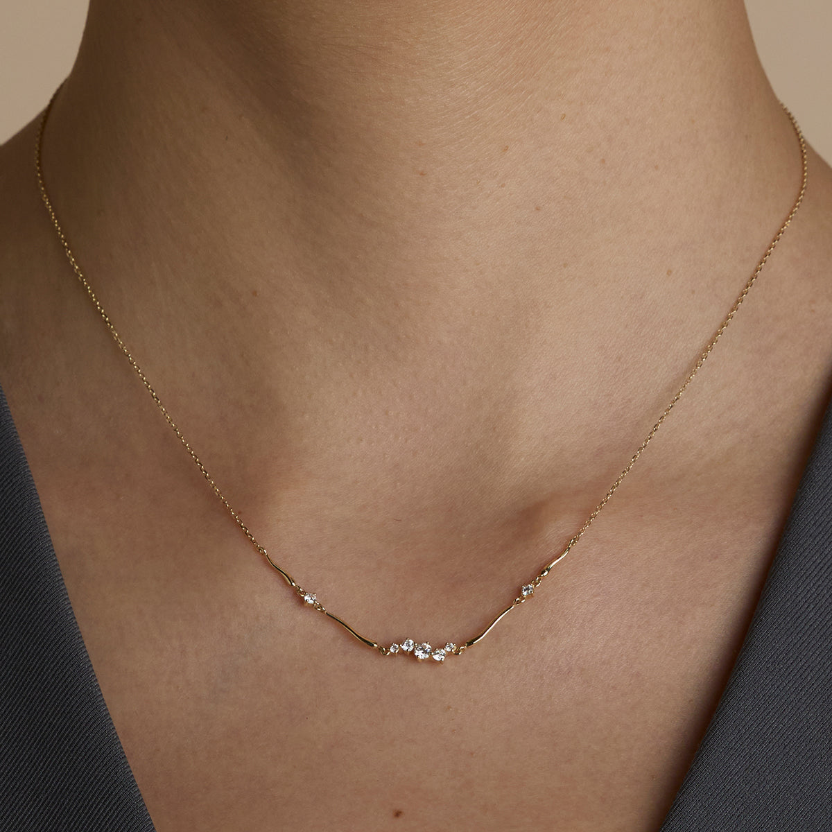 Diamond Cluster Molten Necklace in Solid Gold-Astrid & Miyu