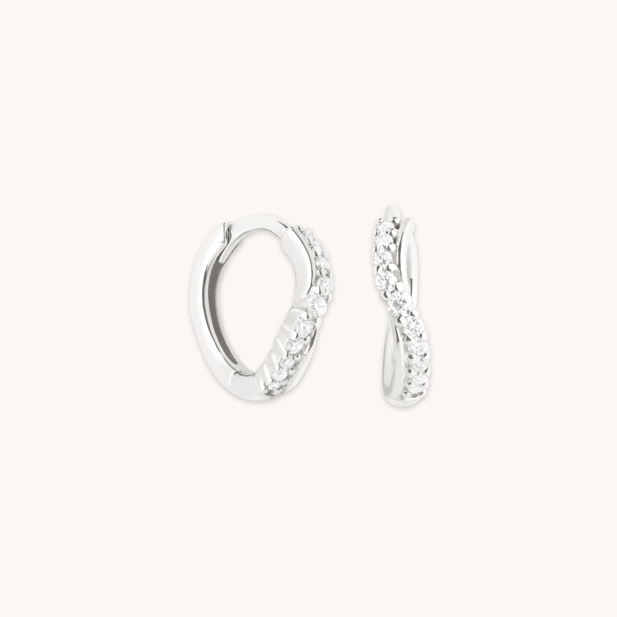 Diamond Wave Huggies in Solid White Gold-Astrid & Miyu