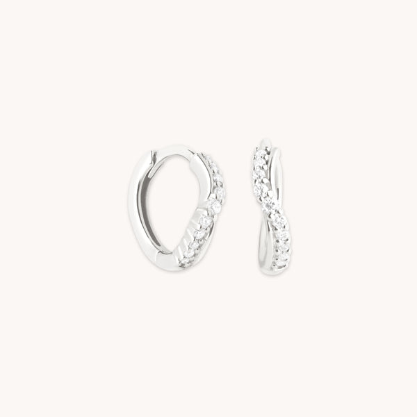 Diamond Wave Huggies in Solid White Gold-Astrid & Miyu