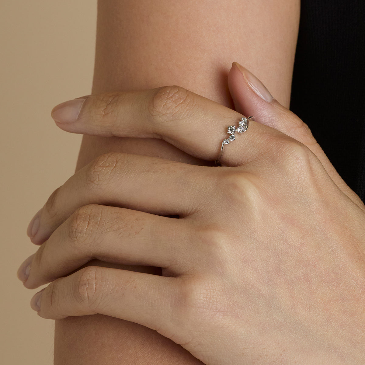 Diamond Cluster Ring in Solid White Gold-Astrid & Miyu