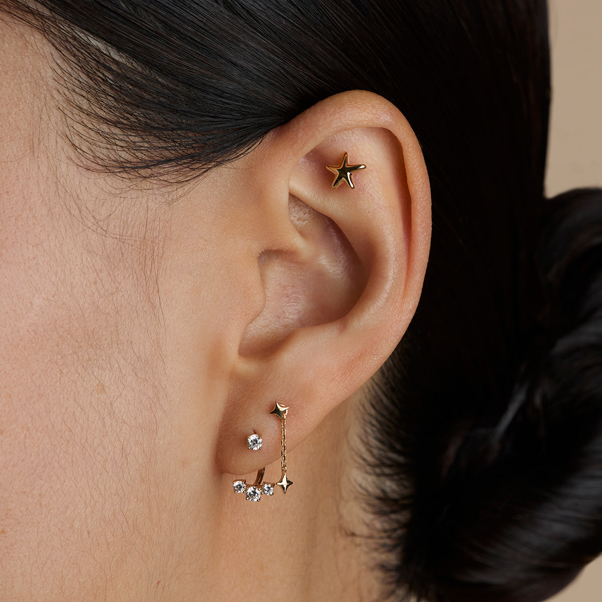 Cosmic Star Chain Studs in Solid Gold-Astrid & Miyu