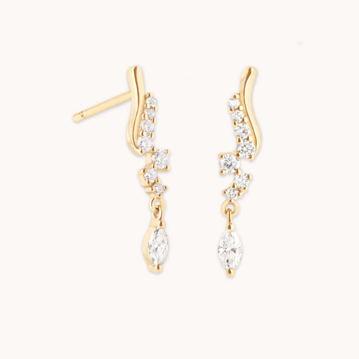 Diamond Wave Charm Studs in Solid Gold-Astrid & Miyu