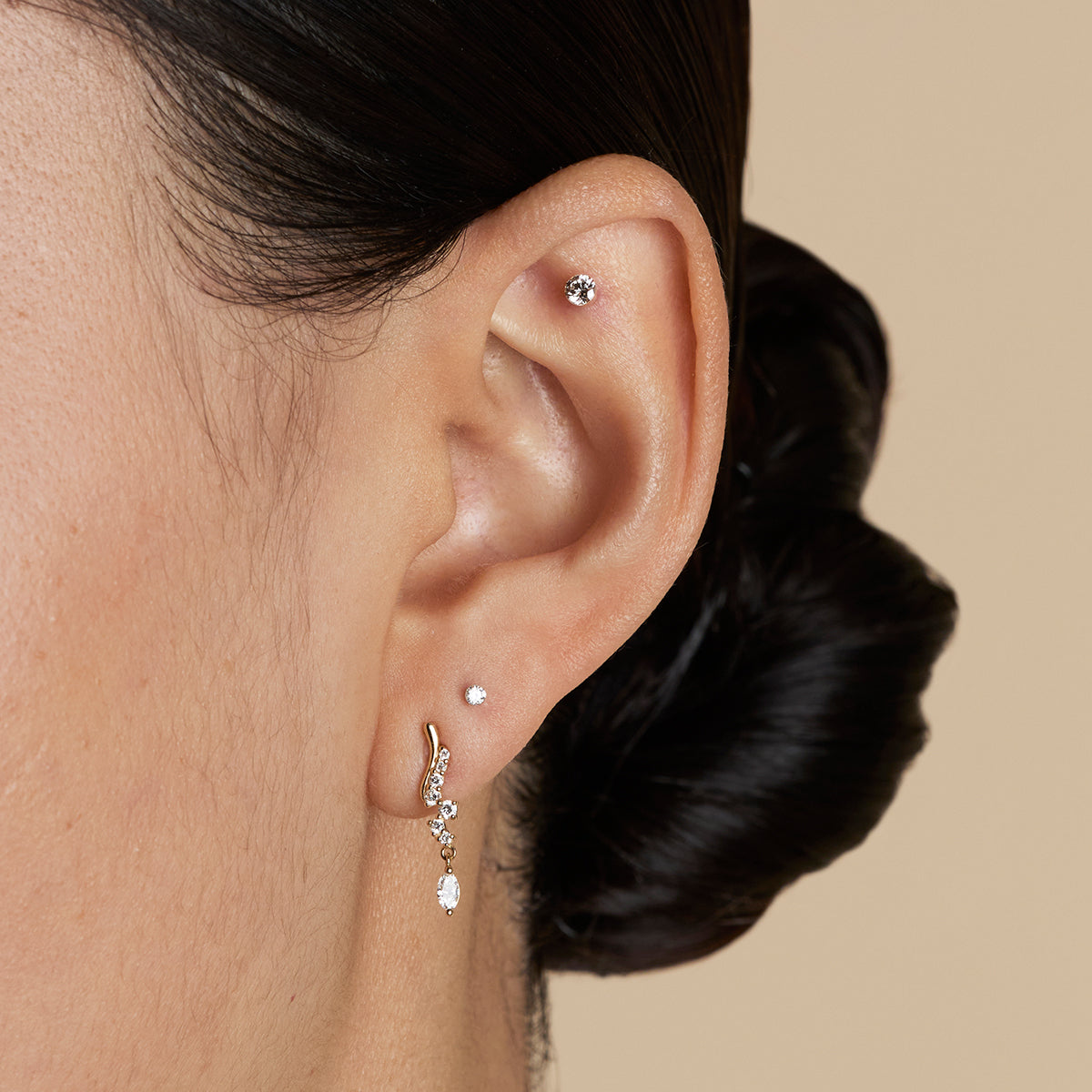 Diamond Wave Charm Studs in Solid Gold-Astrid & Miyu