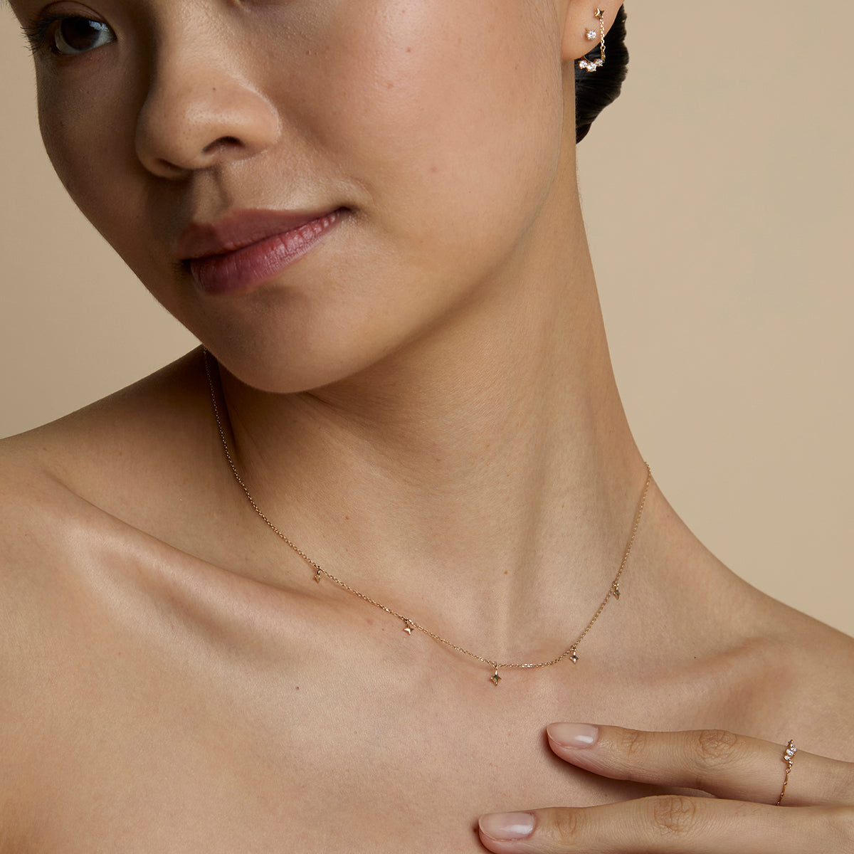 Cosmic Star Charm Necklace in Solid Gold-Astrid & Miyu
