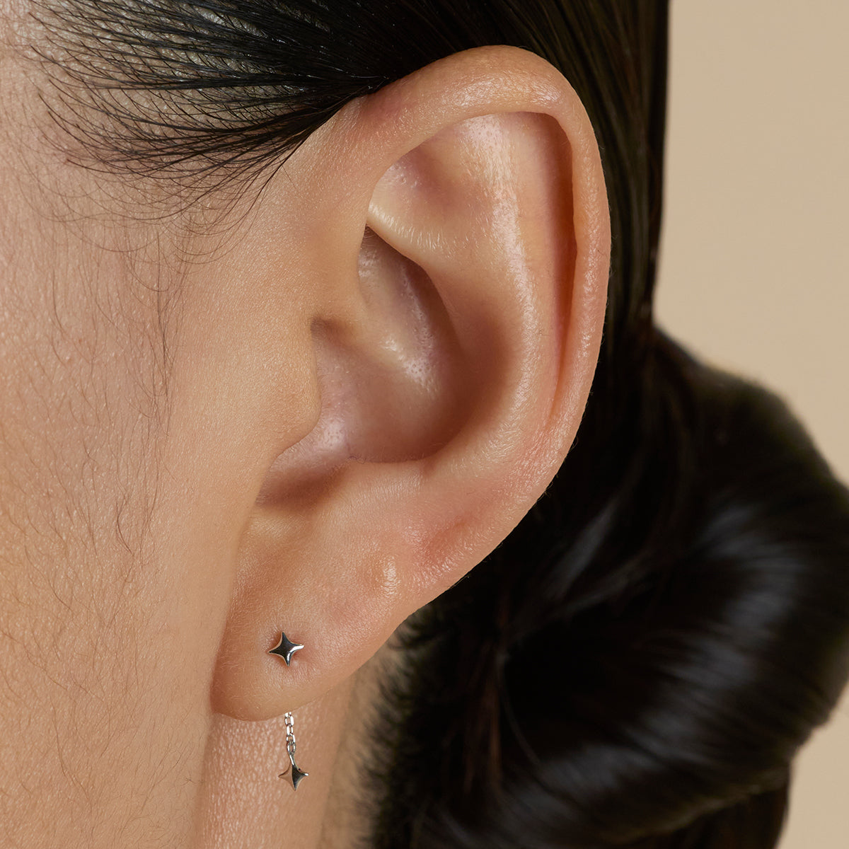 Cosmic Star Chain Studs in Solid White Gold-Astrid & Miyu