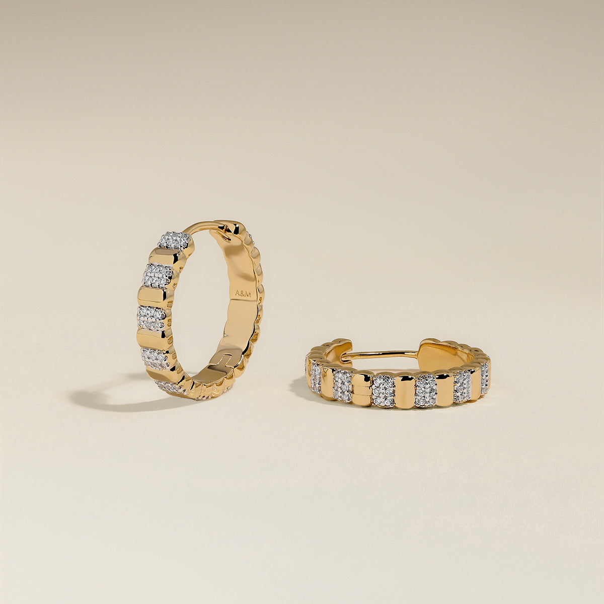 Crystal Ridged Hoops in Gold-Astrid & Miyu