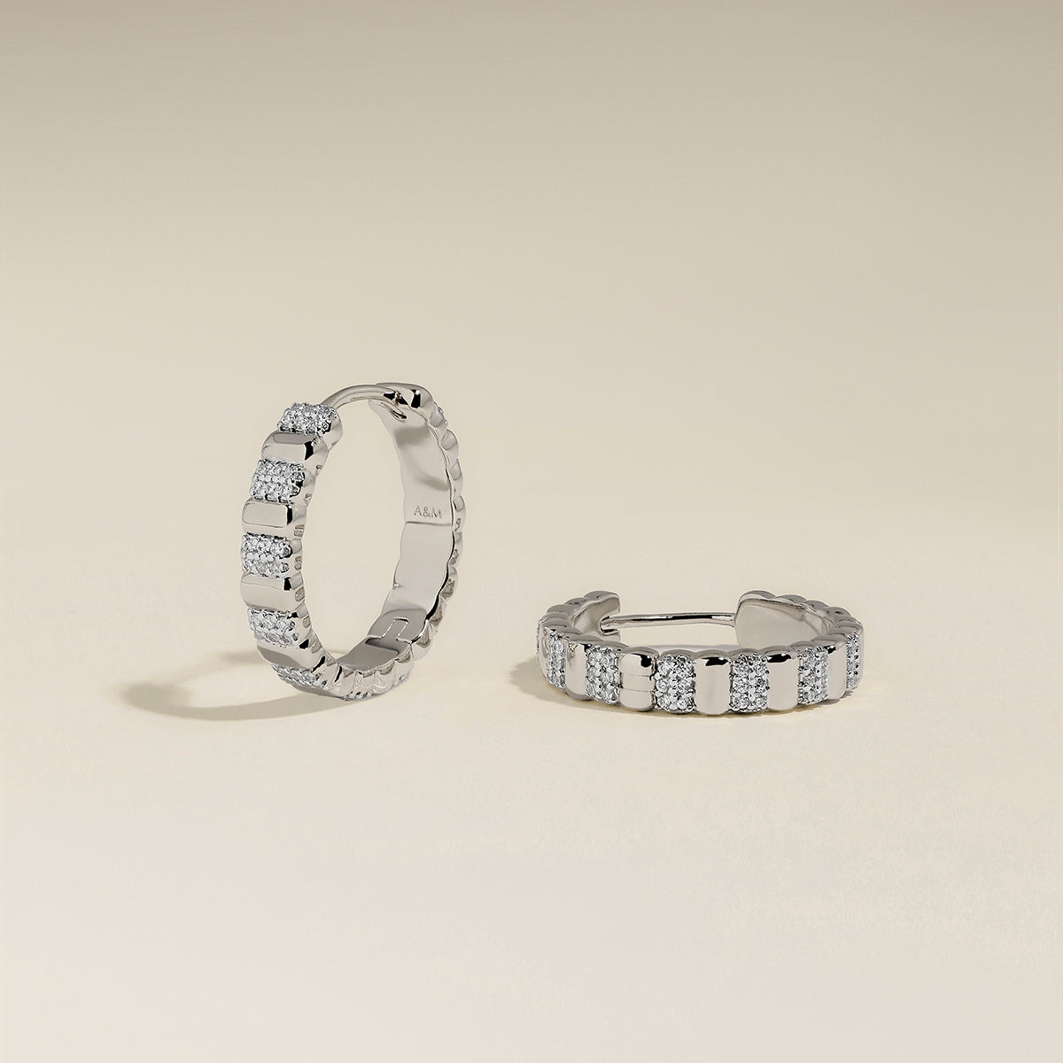 Crystal Ridged Hoops in Silver-Astrid & Miyu