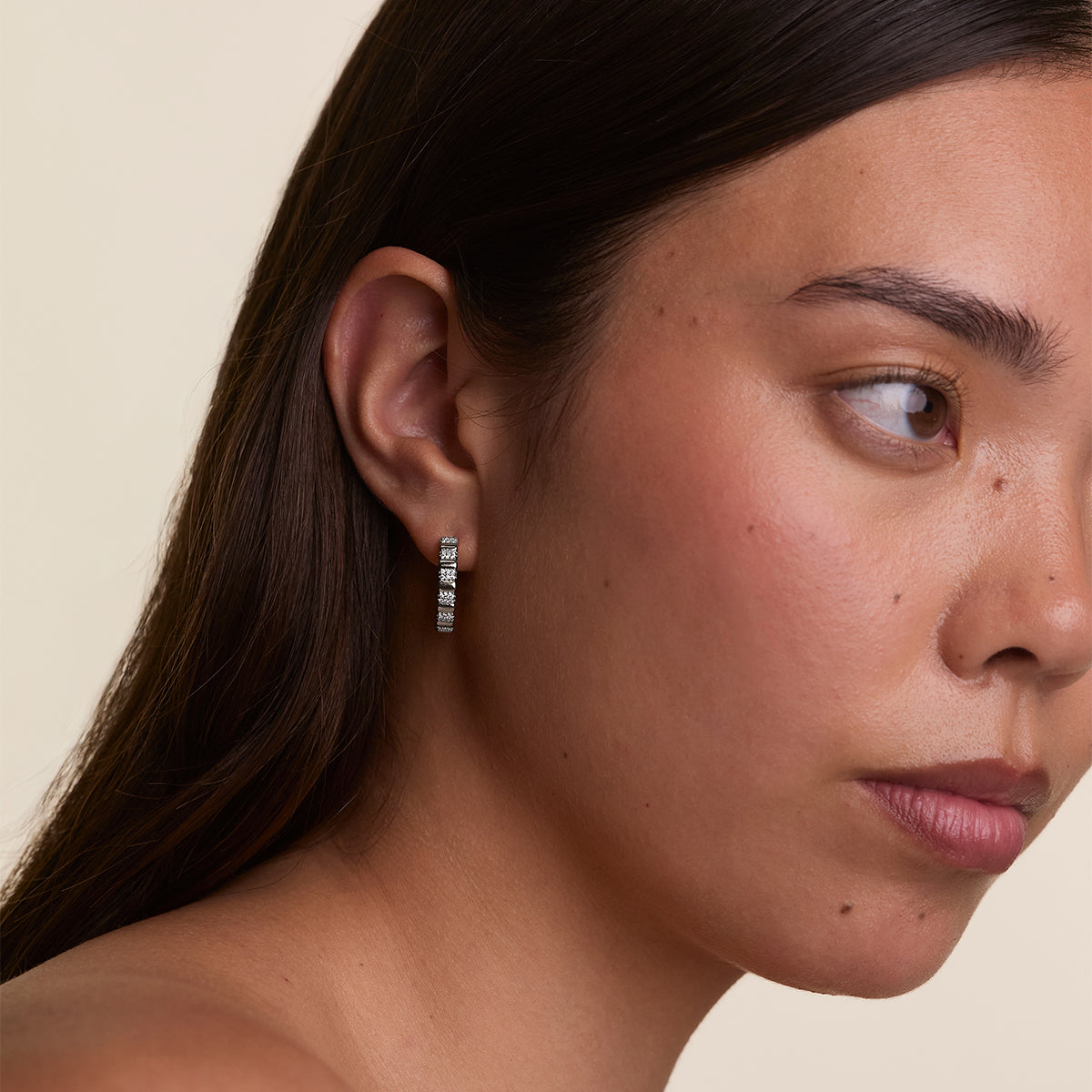 Crystal Ridged Hoops in Silver-Astrid & Miyu