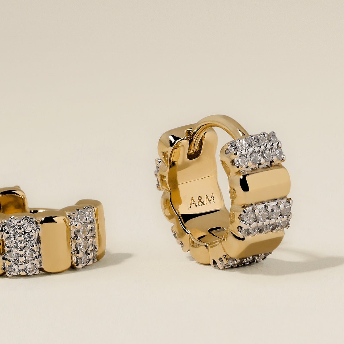 Crystal Ridged Huggies in Gold-Astrid & Miyu