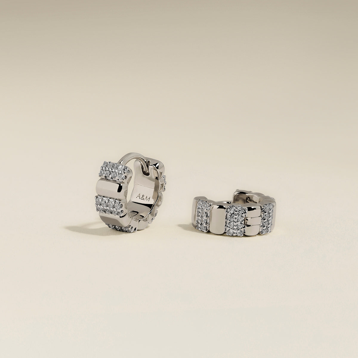 Crystal Ridged Huggies in Silver-Astrid & Miyu