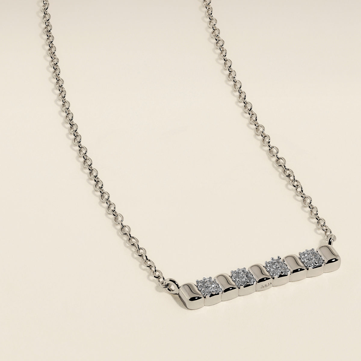 Crystal Ridged Bar Pendant Necklace in Silver-Astrid & Miyu