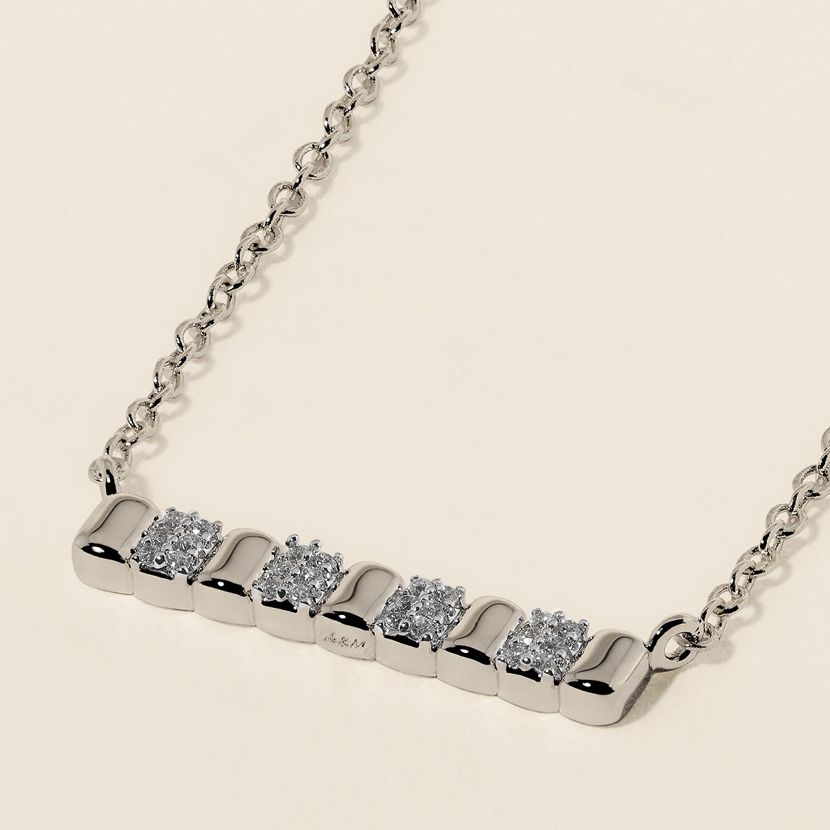 Crystal Ridged Bar Pendant Necklace in Silver-Astrid & Miyu