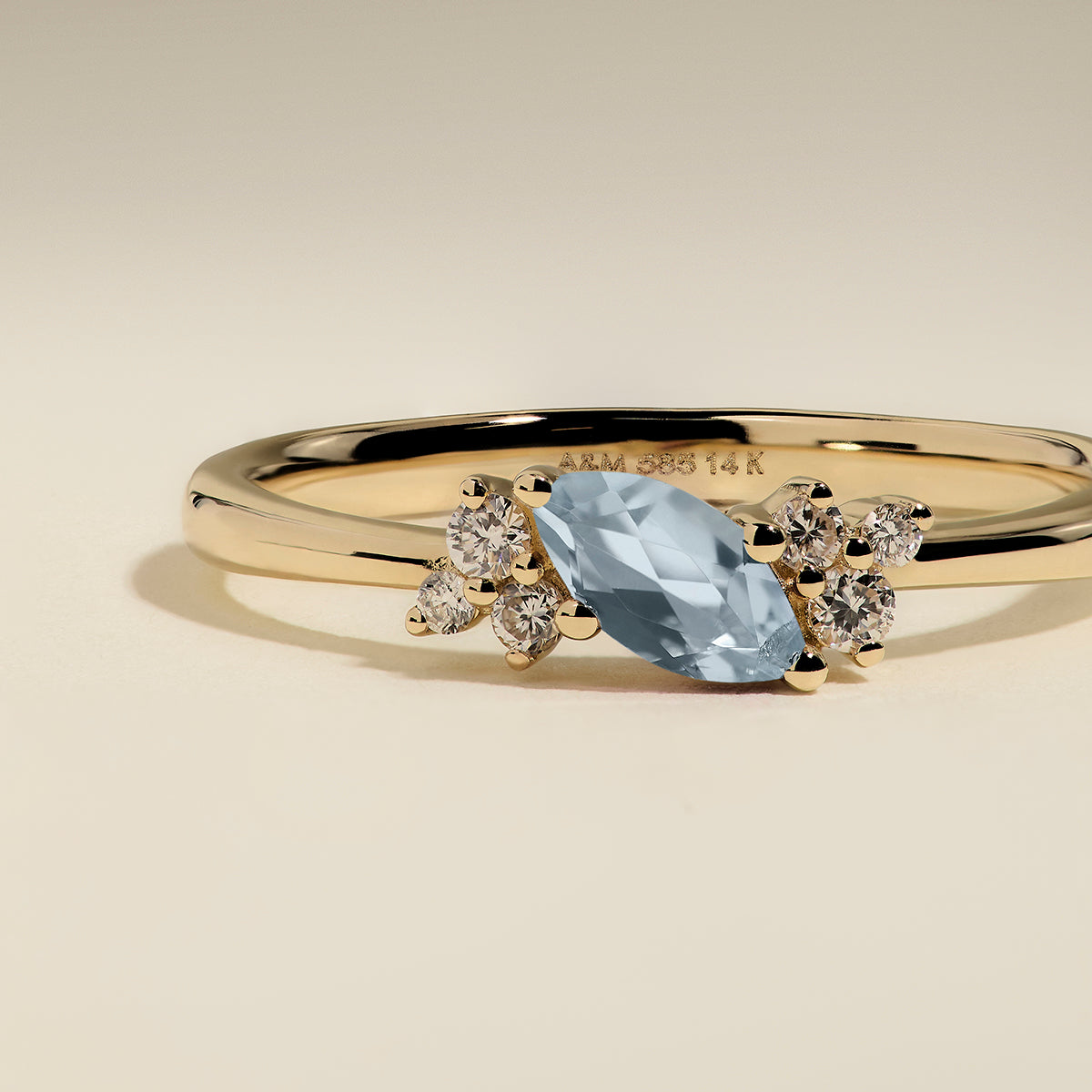 Aquamarine March Birthstone Milestone Ring in Solid Gold-Astrid & Miyu