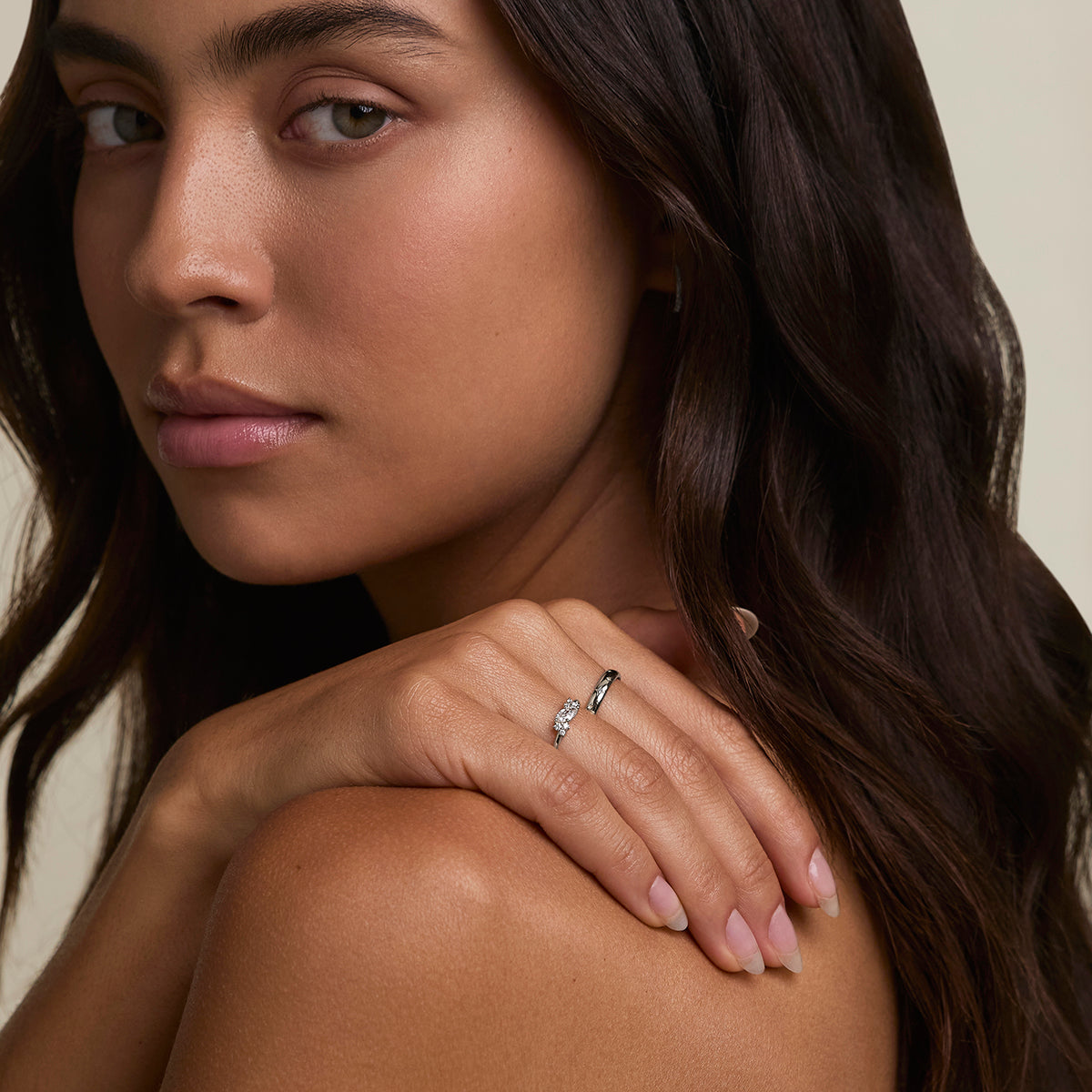 Diamond April Birthstone Milestone Ring in Solid White Gold-Astrid & Miyu