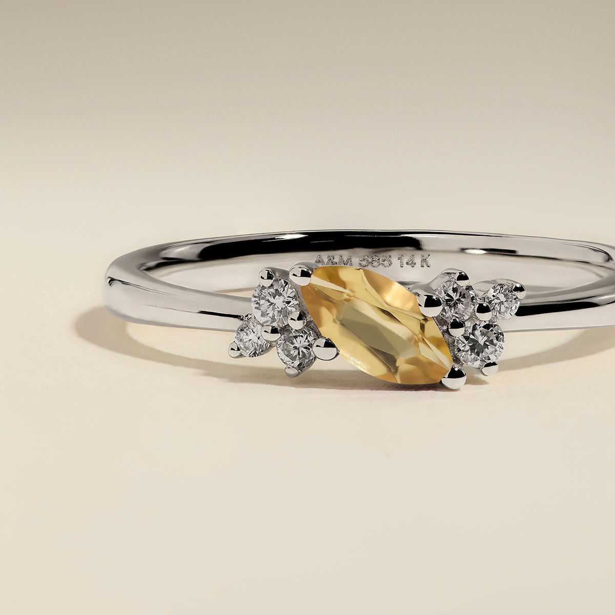 Citrine November Birthstone Milestone Ring in Solid White Gold-Astrid & Miyu
