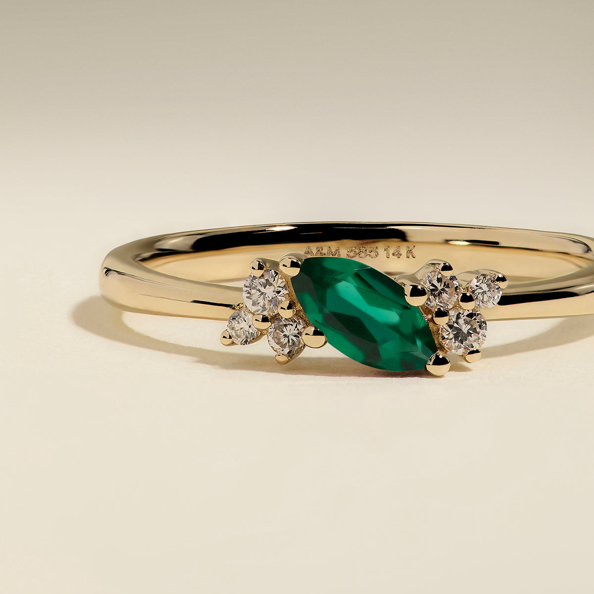Emerald May Birthstone Milestone Ring in Solid Gold-Astrid & Miyu