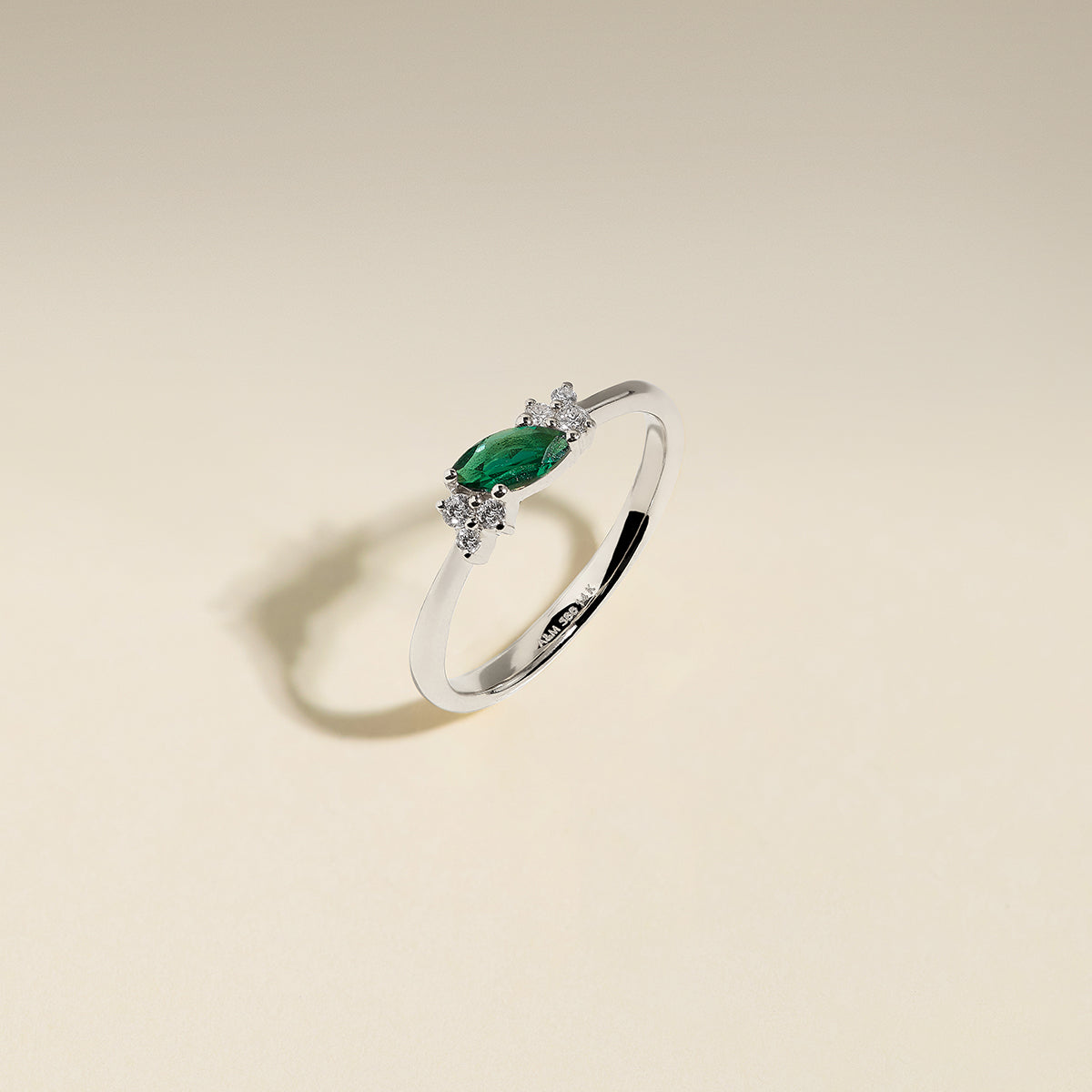 Emerald May Birthstone Milestone Ring in Solid White Gold-Astrid & Miyu