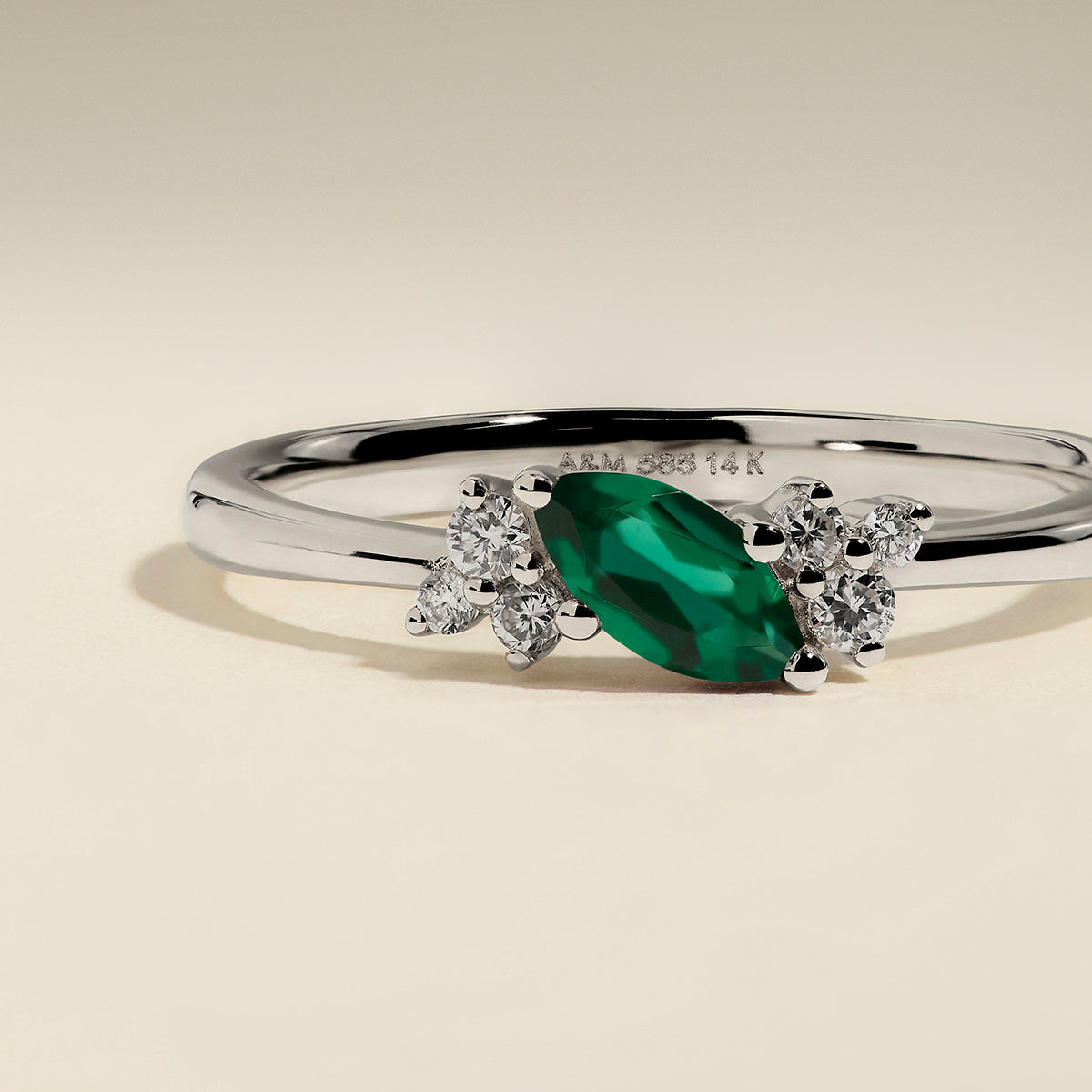 Emerald May Birthstone Milestone Ring in Solid White Gold-Astrid & Miyu