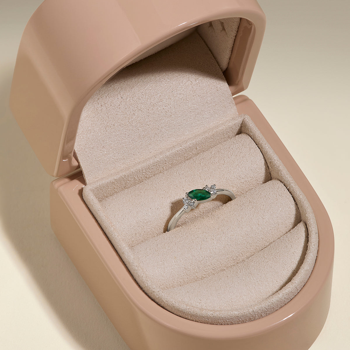 Emerald May Birthstone Milestone Ring in Solid White Gold-Astrid & Miyu