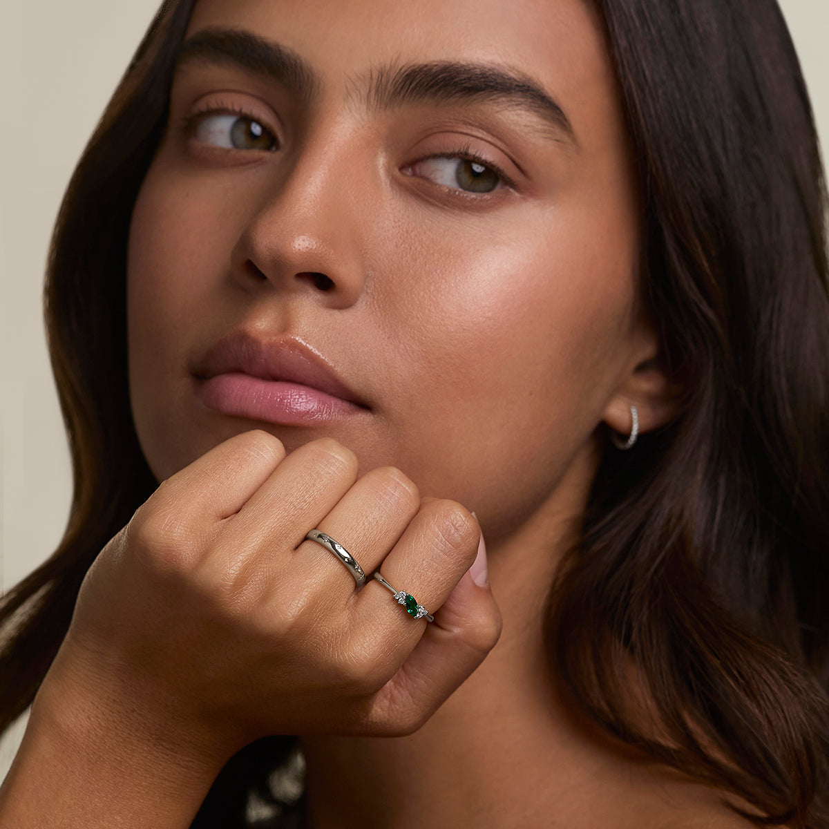 Emerald May Birthstone Milestone Ring in Solid White Gold-Astrid & Miyu