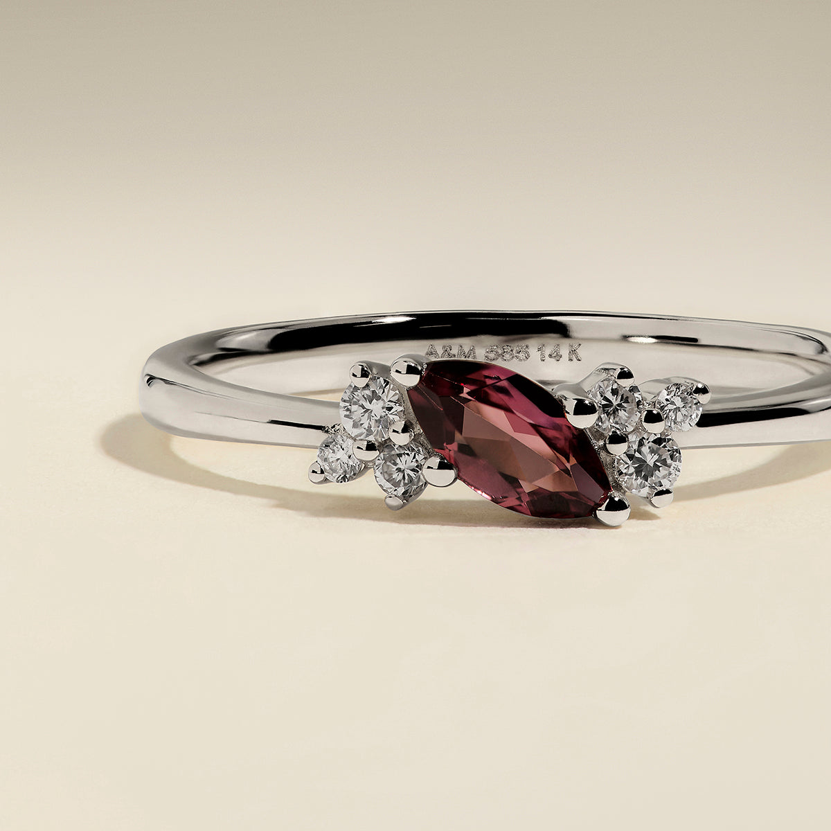 Garnet January Birthstone Milestone Ring in Solid White Gold-Astrid & Miyu