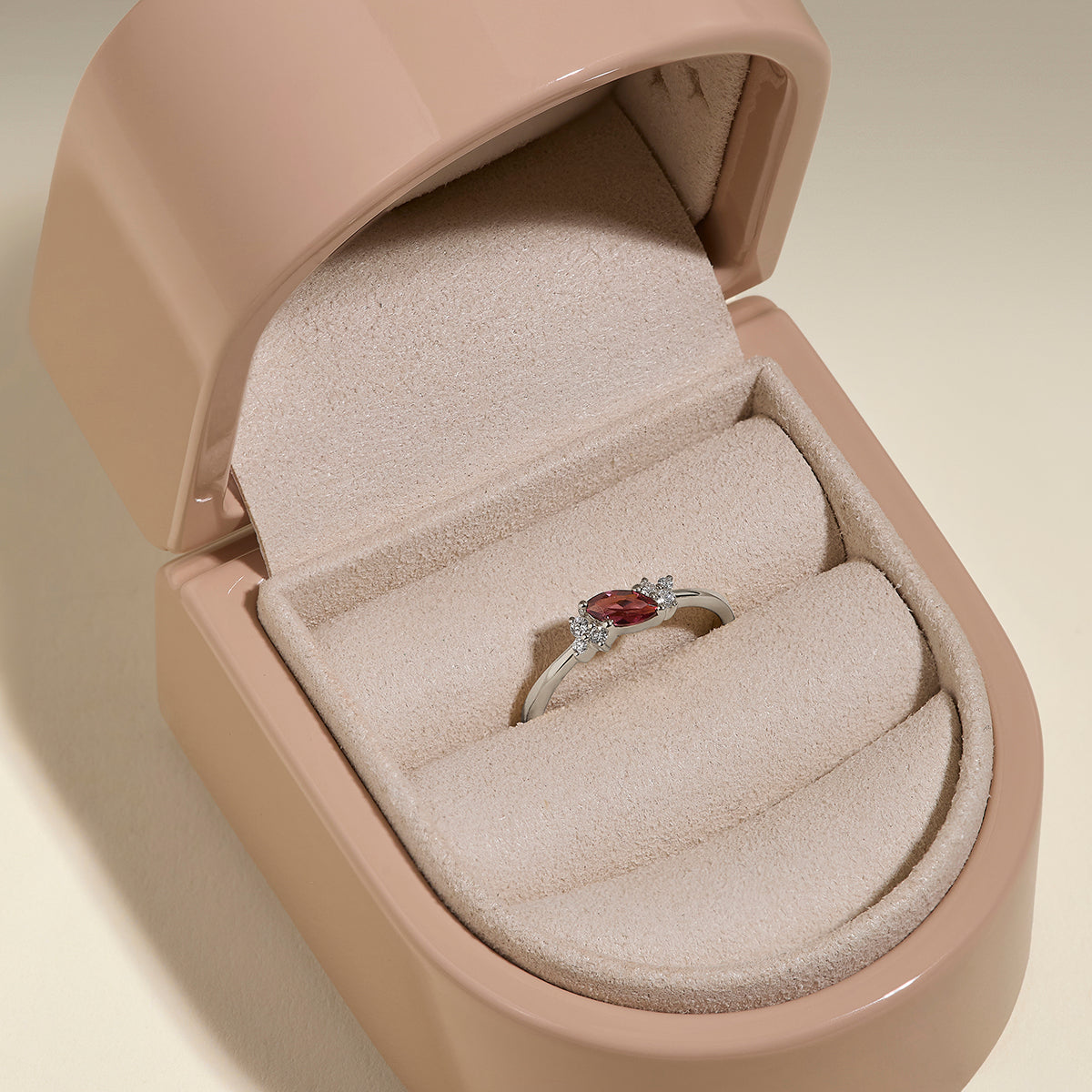 Garnet January Birthstone Milestone Ring in Solid White Gold-Astrid & Miyu