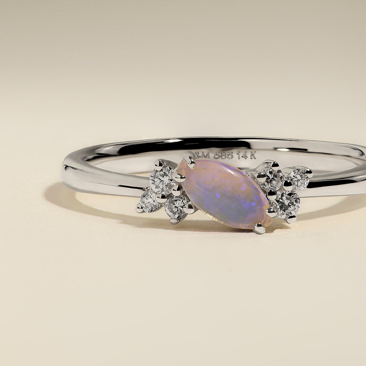Opal October Birthstone Milestone Ring in Solid White Gold-Astrid & Miyu