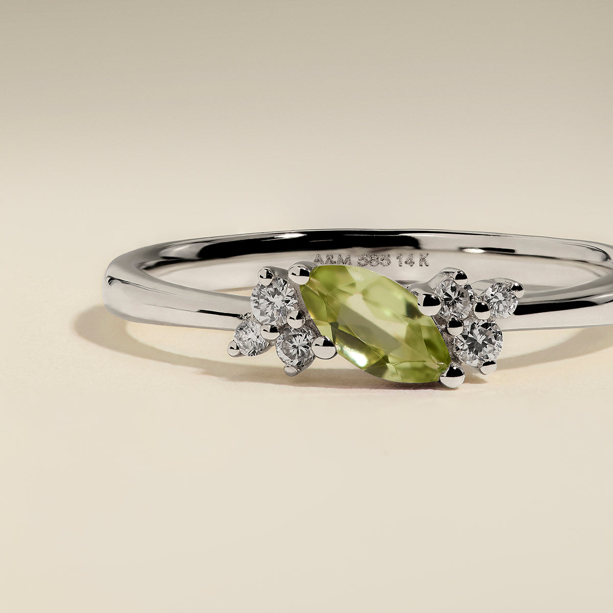 Peridot August Birthstone Milestone Ring in Solid White Gold-Astrid & Miyu