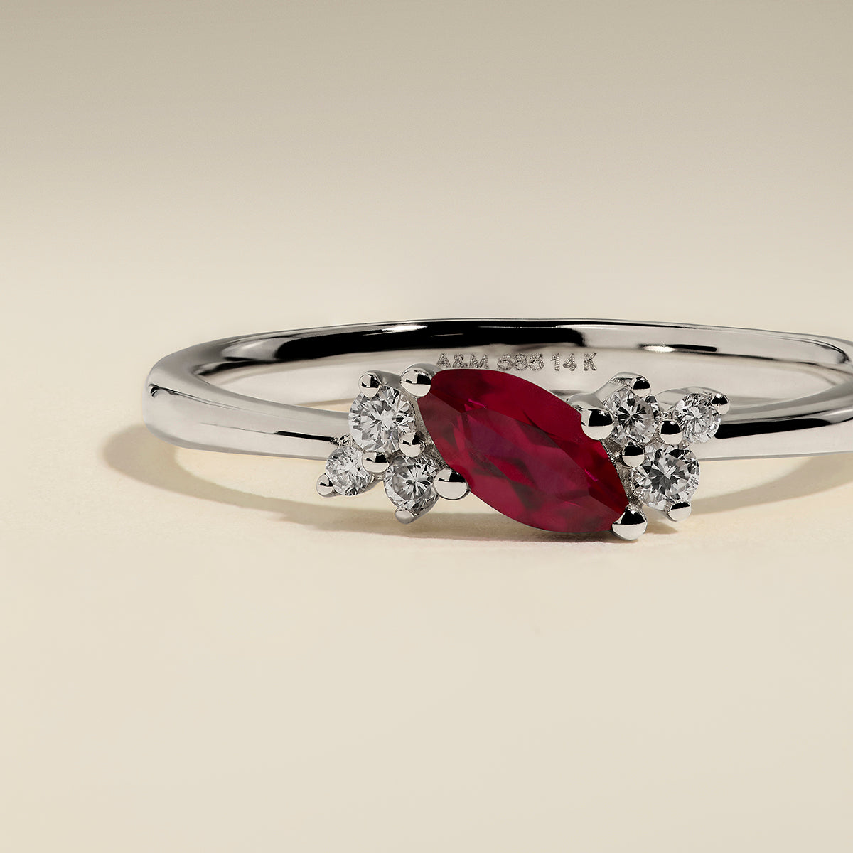 Ruby July Birthstone Milestone Ring in Solid White Gold-Astrid & Miyu