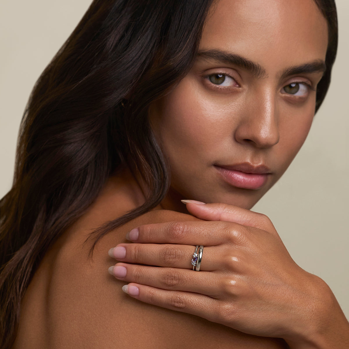 Tanzanite December Birthstone Milestone Ring in Solid White Gold-Astrid & Miyu